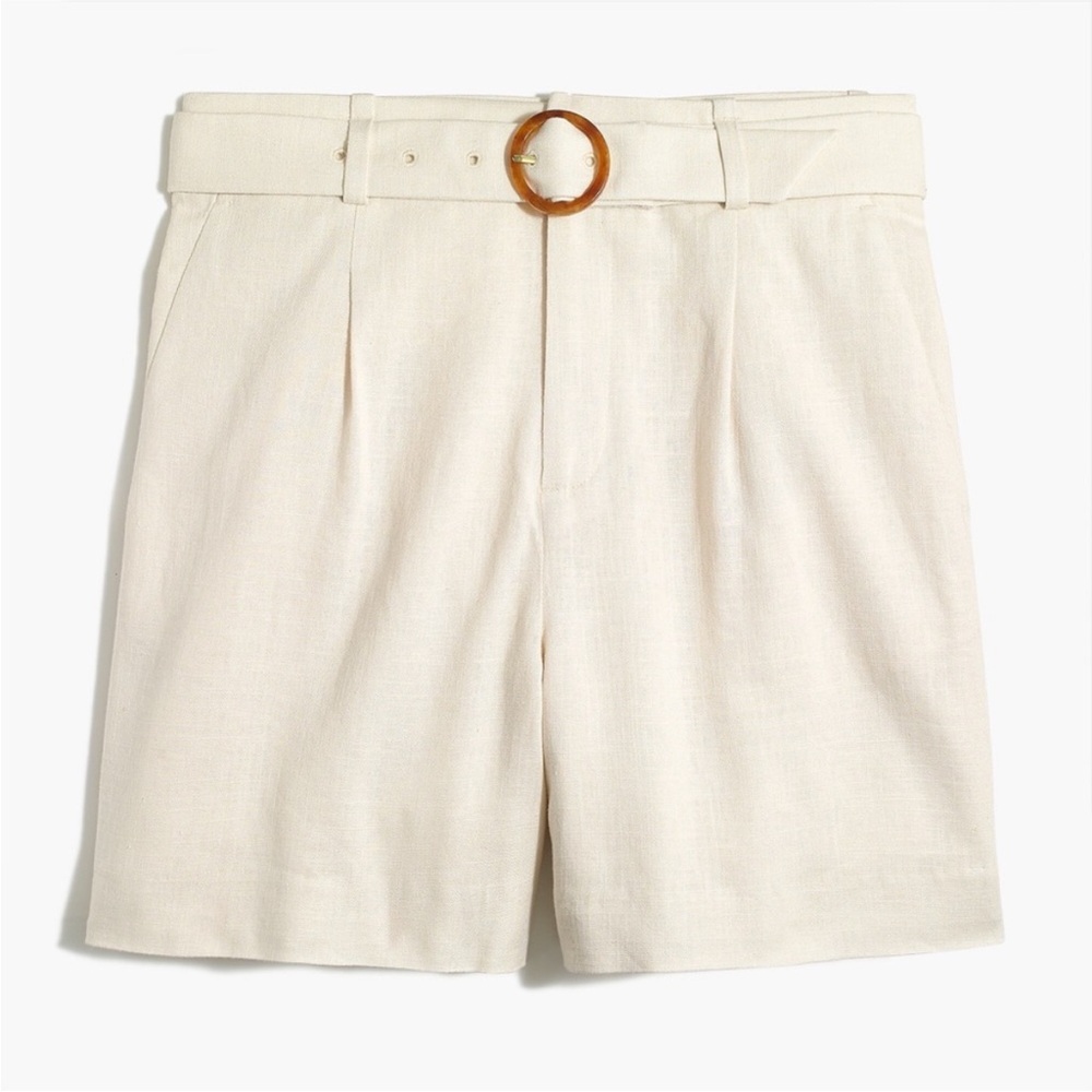 J. Crew Factory High-waisted cotton-linen belted short